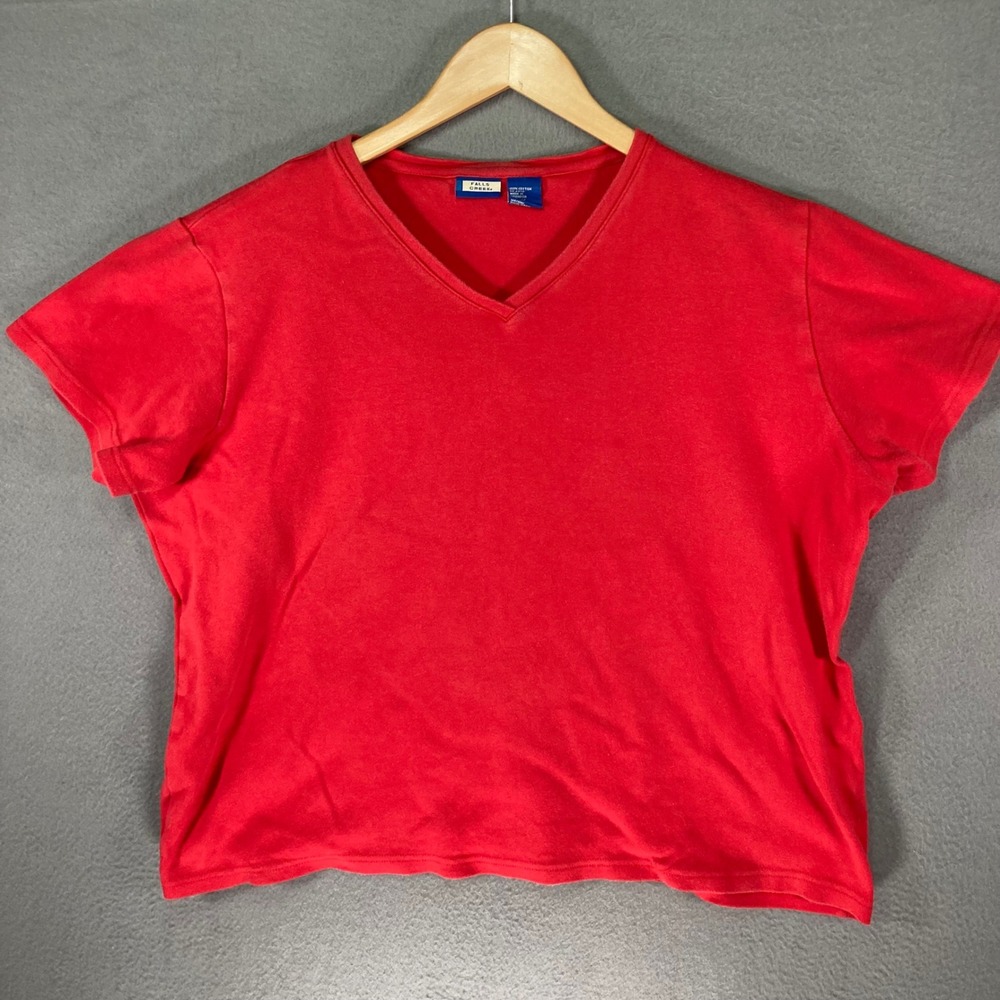 Falls Creek Red V Neck T Shirt Women 1X Plus Size Cotton Casual Tee